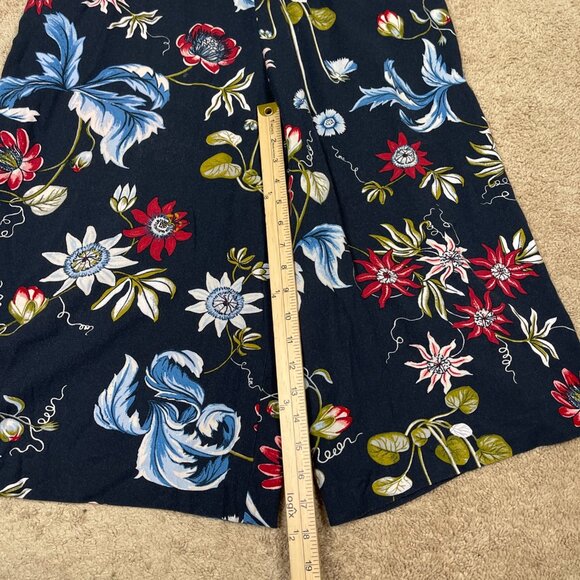 Ann Taylor Jumpsuit Womens 12 Navy Floral Wide Leg Gaucho Cropped Bohemian Flowy - Picture 8 of 12